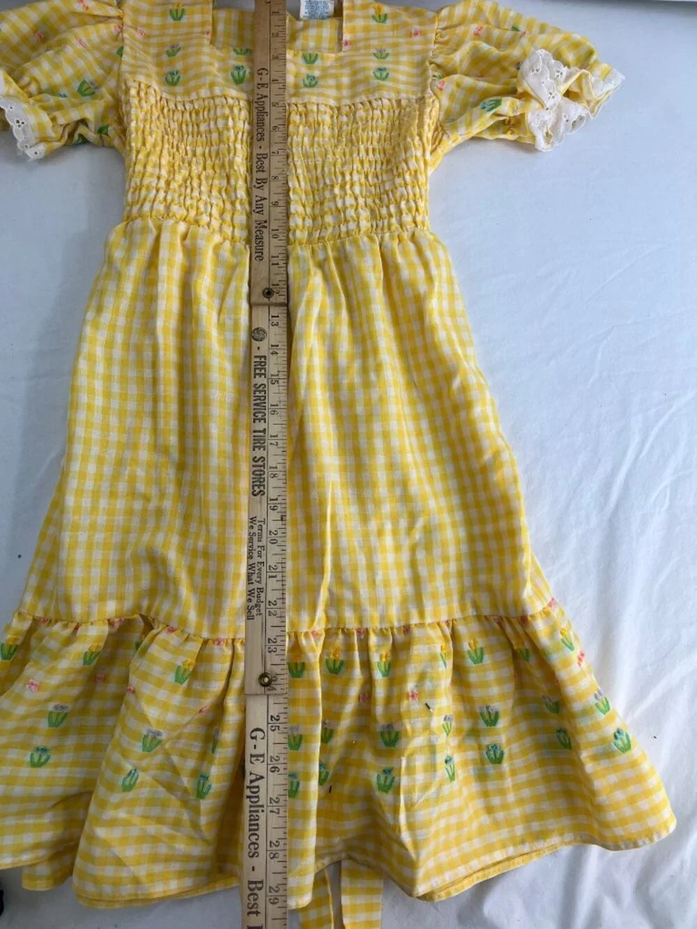 VTG Sears Growing Girl Yellow Gigham Prarie Dress sz 10 Smocked Checked